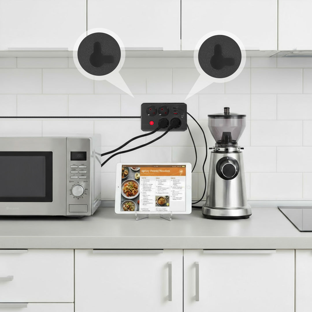 Multiprise Maclean, rallonge 4 prises + 3xUSB, 110-240V AC 50/60Hz, 2.1A max 2500W, 1.5m, noir, MCE392 B