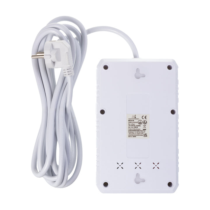 Multiprise Maclean, rallonge 4 prises + 3xUSB, 110-240V AC 50/60Hz, 2.1A max 2500W, 3m, blanc, MCE393 W