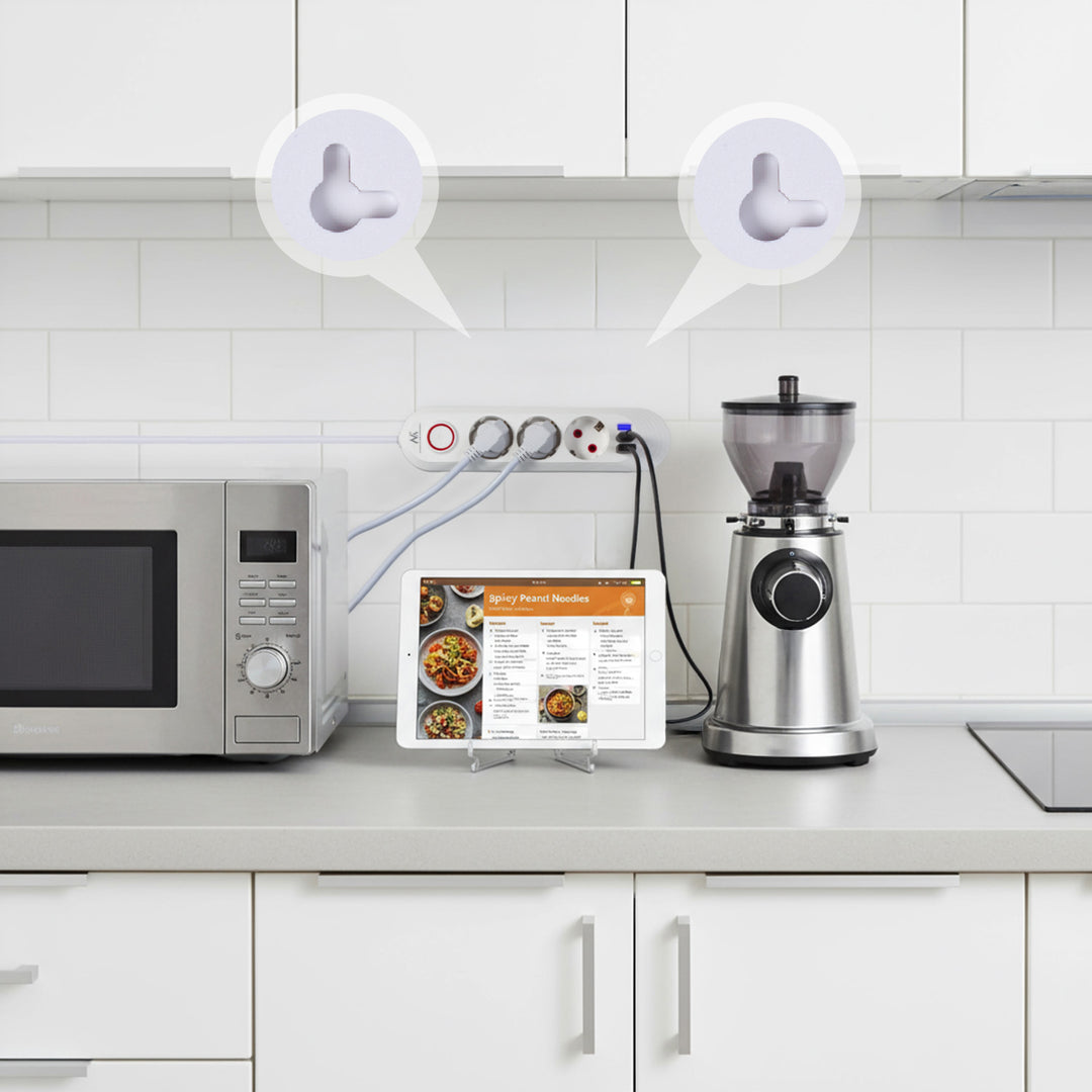 Multiprise Maclean, rallonge 3 prises + 3xUSB, 110-240V AC 50/60Hz, 2.1A max 2500W, 1.5m, blanc, MCE394 W