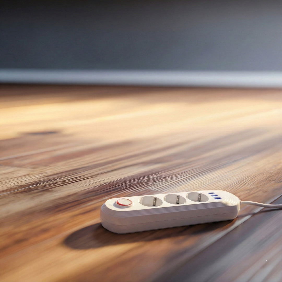 Multiprise Maclean, rallonge 3 prises + 3xUSB, 110-240V AC 50/60Hz, 2.1A max 2500W, 1.5m, blanc, MCE394 W