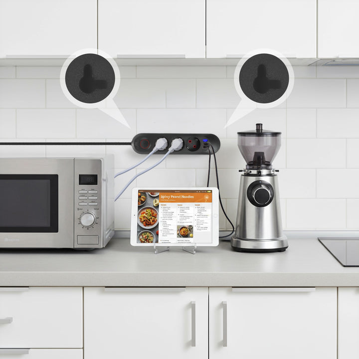 Multiprise Maclean, rallonge 3 prises + 3xUSB, 110-240V AC 50/60Hz, 2.1A max 2500W, 1.5m, noir, MCE394 B