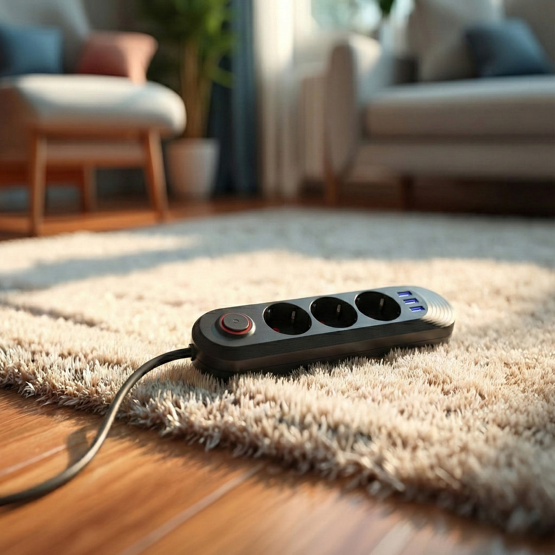 Multiprise Maclean, rallonge 3 prises + 3xUSB, 110-240V AC 50/60Hz, 2.1A max 2500W, 1.5m, noir, MCE394 B