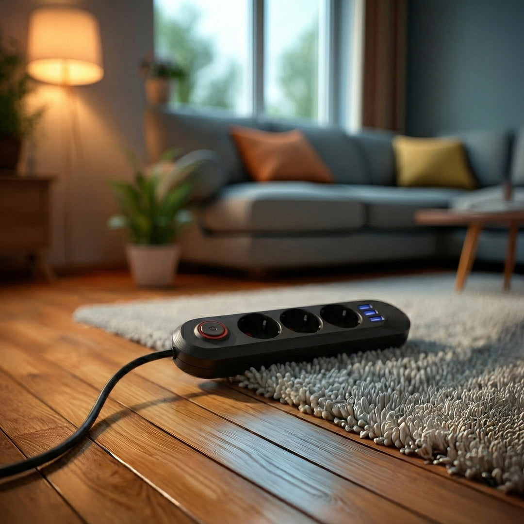 Multiprise Maclean, rallonge 3 prises + 3xUSB, 110-240V AC 50/60Hz, 2.1A max 2500W, 1.5m, noir, MCE394 B