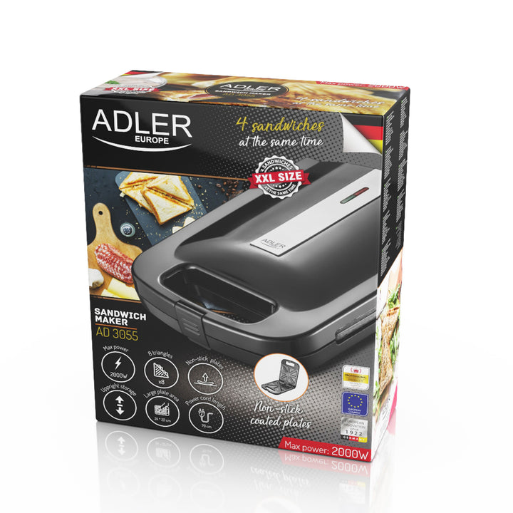 Adler AD 3055 noir 2000 Watt sandwich maker pour 4 sandwiches