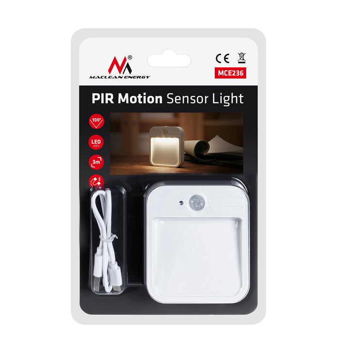 Lampe d'escalier Maclean LED, avec détecteur de mouvement, temp. 4000K, 3.7V/500mAh, 4 LED, portée 3-4m, MCE236, 2 pièces