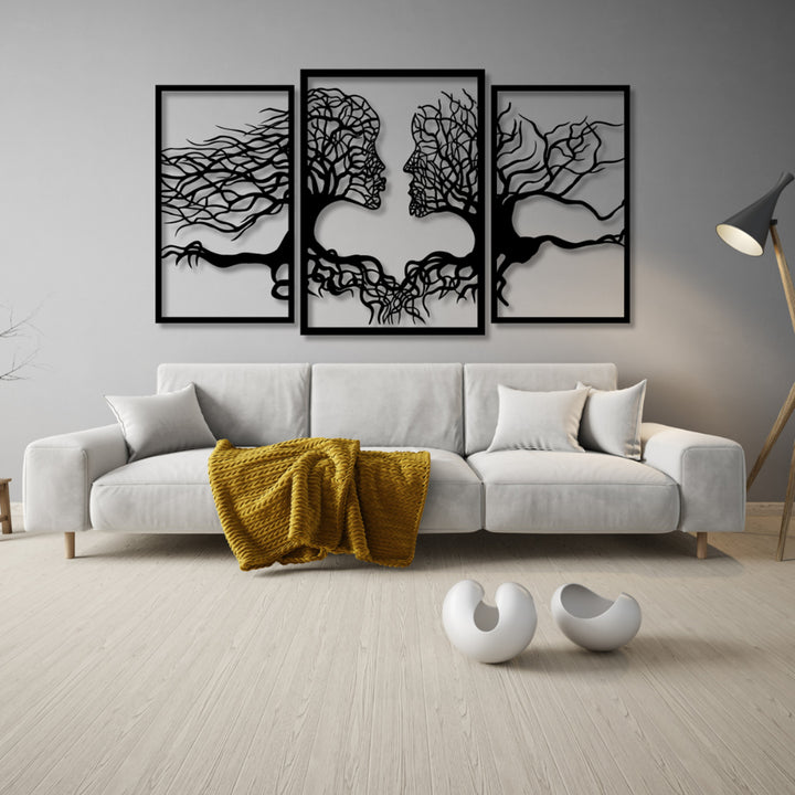 Tableau ajouré Eyoka, décoration murale 3D, tableau 3D "Visages d'arbres" 120x67cm Noir