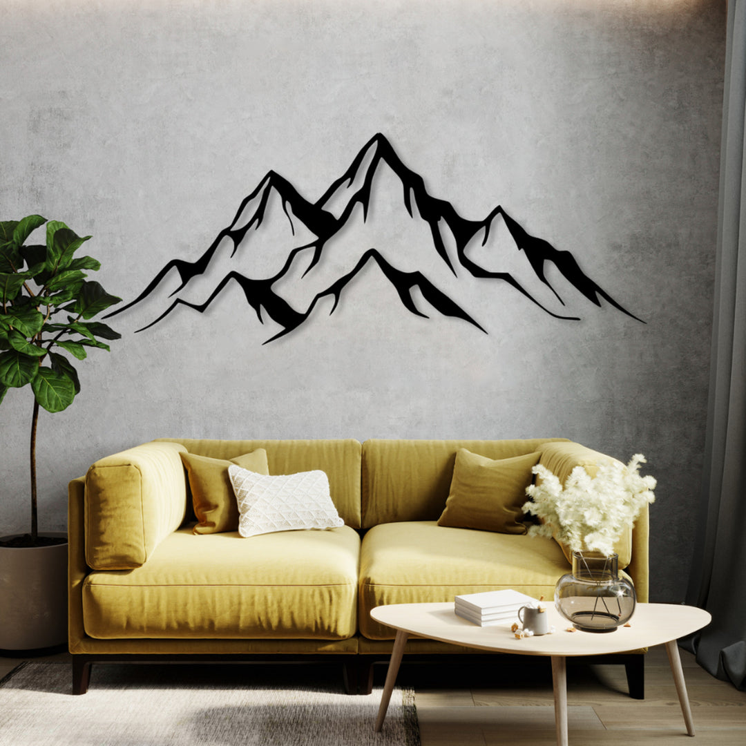 Tableau ajouré, décoration murale 3D, tableau 3D "Panorama des montagnes" 120x41cm Noir