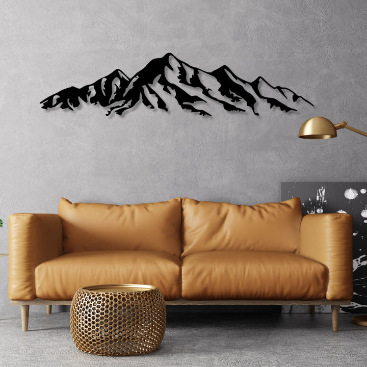 Tableau ajouré, décoration murale 3D, tableau 3D "Montagnes des Alpes" 200x46cm Noir