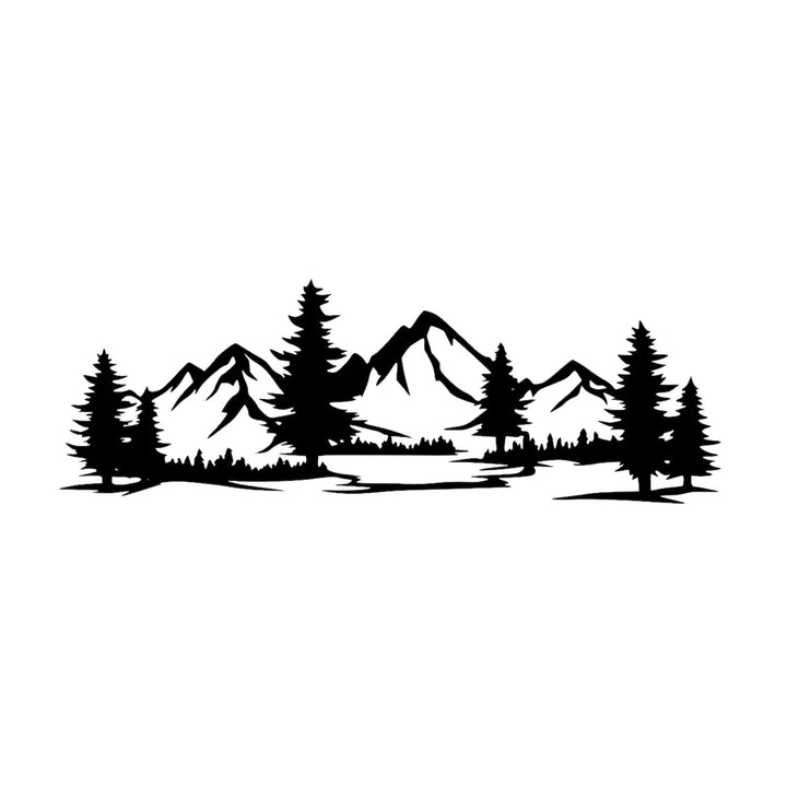 Tableau ajouré, décoration murale 3D, tableau 3D "Montagnes avec forêt" 120x41cm Noir