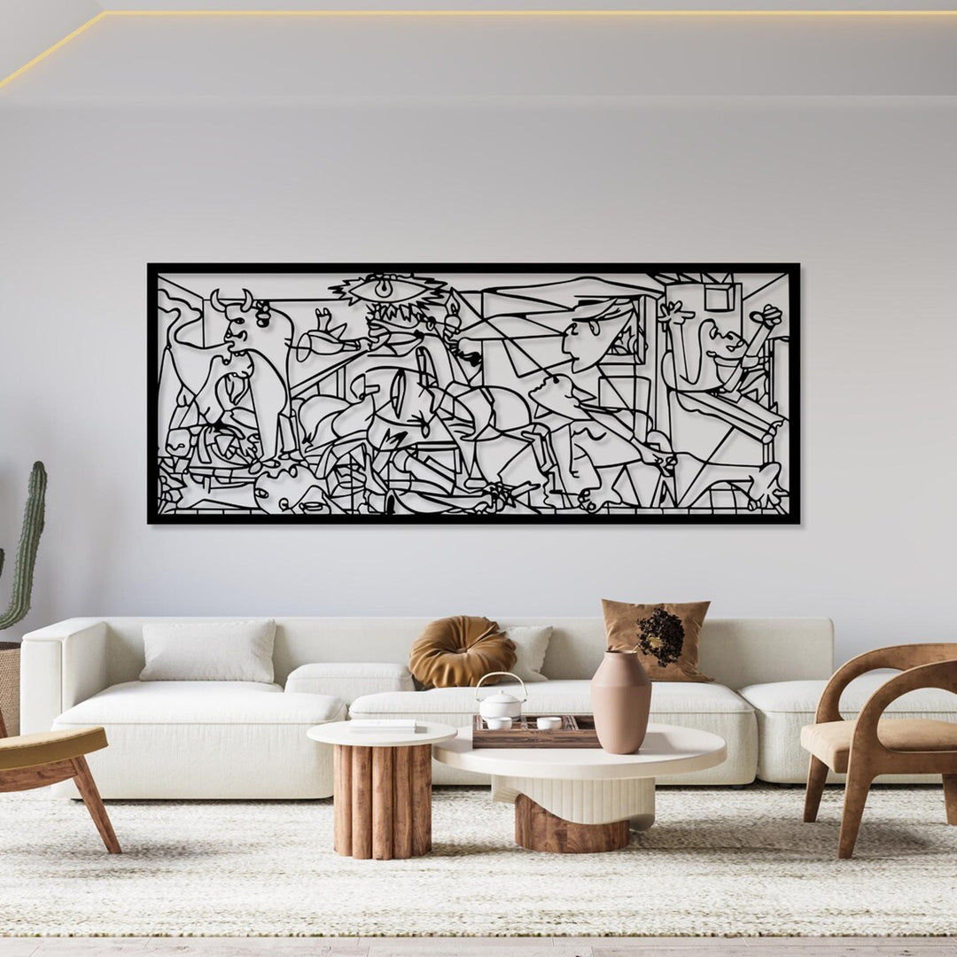 Tableau ajouré, décoration murale 3D, tableau 3D "Guernica de Pablo Picasso" 120x48cm Noir