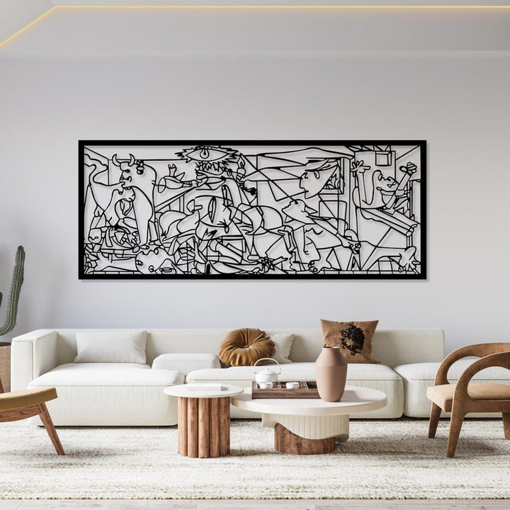 Tableau ajouré, décoration murale 3D, tableau 3D "Guernica de Pablo Picasso" 120x48cm Noir