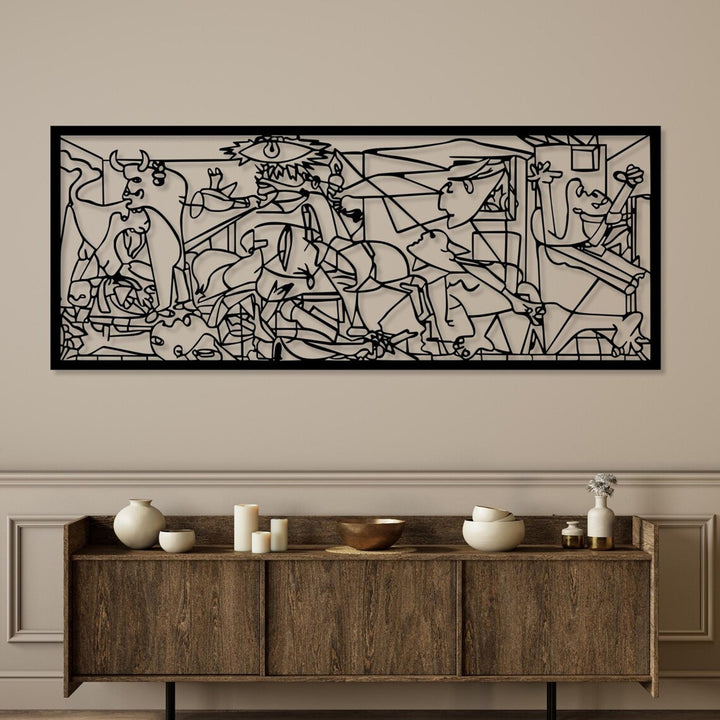 Tableau ajouré, décoration murale 3D, tableau 3D "Guernica de Pablo Picasso" 120x48cm Noir