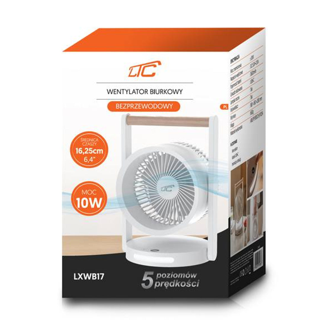 Ventilateur de bureau sans fil LTC, veilleuse et affichage LED, 5 niveaux de vitesse, batterie 3600 mAh, LXWB17