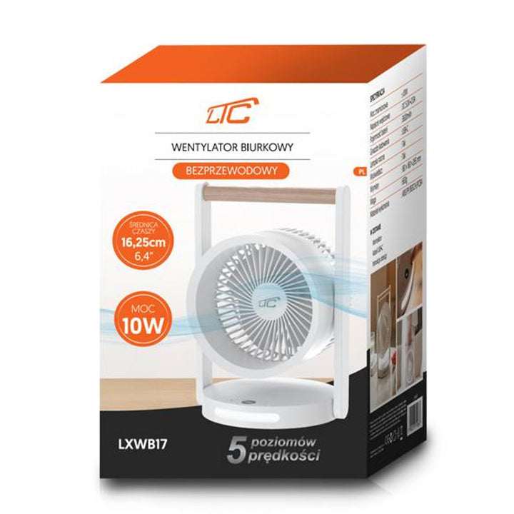 Ventilateur de bureau sans fil LTC, veilleuse et affichage LED, 5 niveaux de vitesse, batterie 3600 mAh, LXWB17