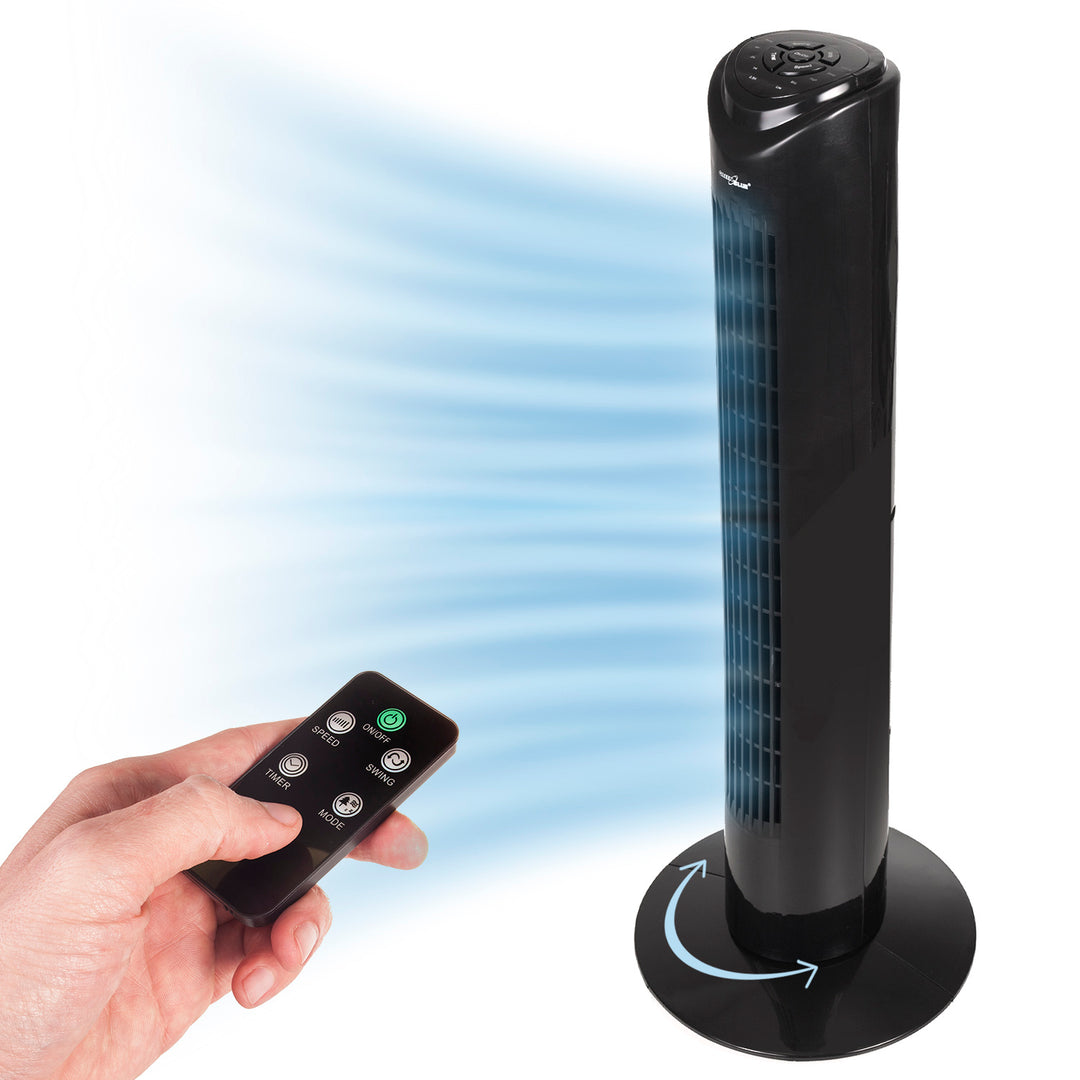 Ventilateur colonne GreenBlue 45W avec 3 niveaux de puissance, 82cm de haut, 1,5m de câble, avec télécommande et minuterie GB645 avec prise UK