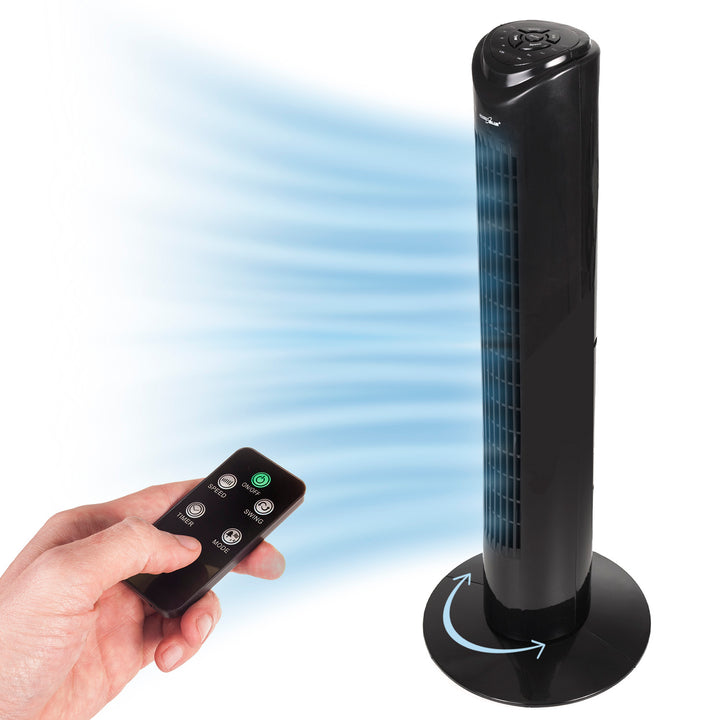 Ventilateur colonne GreenBlue 45W avec 3 niveaux de puissance, 82cm de haut, 1,5m de câble, avec télécommande et minuterie GB645 avec prise UK