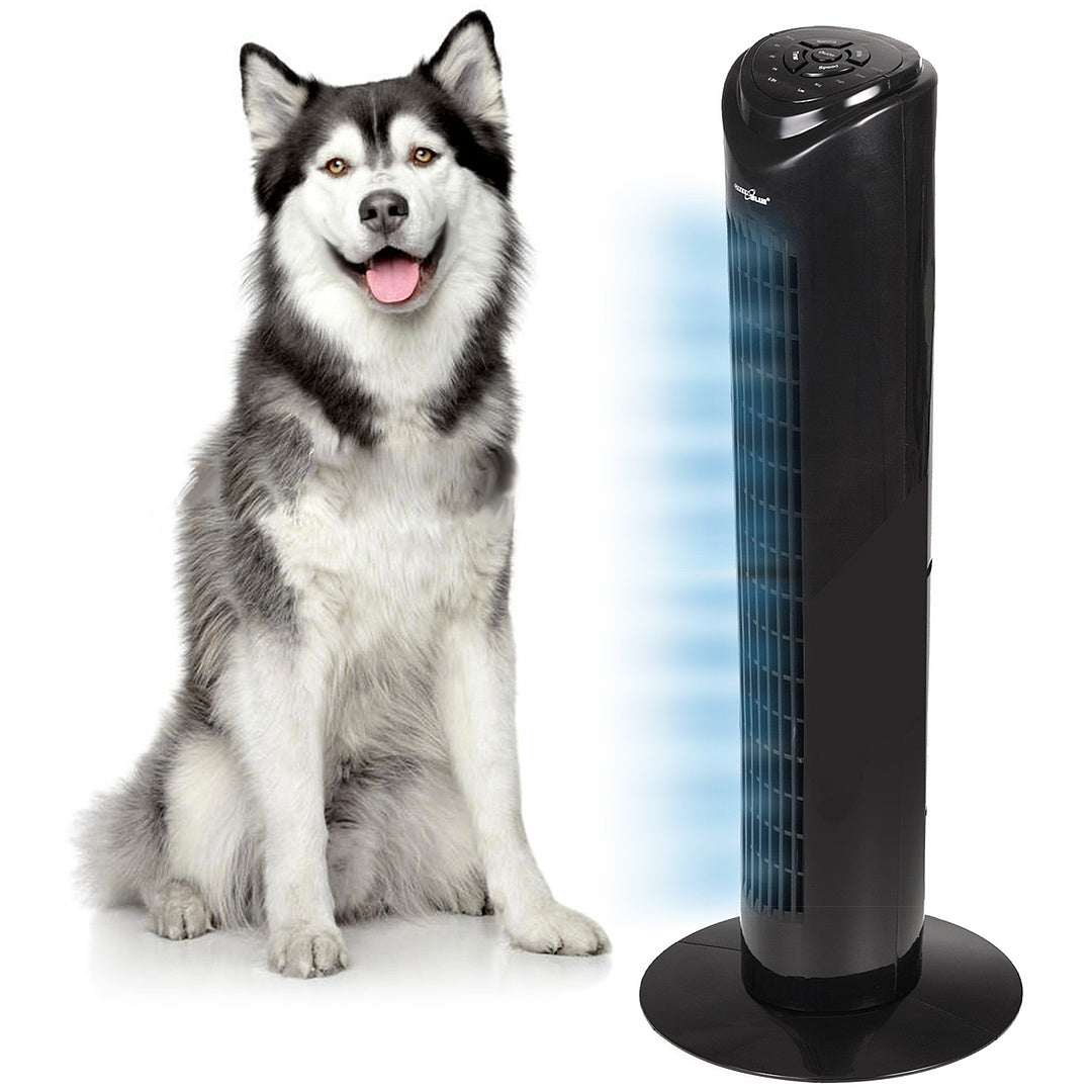 Ventilateur colonne GreenBlue 45W avec 3 niveaux de puissance, 82cm de haut, 1,5m de câble, avec télécommande et minuterie GB645 avec prise UK