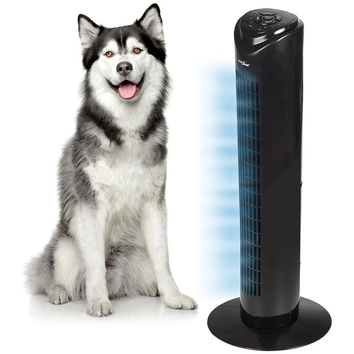 Ventilateur colonne GreenBlue 45W avec 3 niveaux de puissance, 82cm de haut, 1,5m de câble, avec télécommande et minuterie GB645 avec prise UK