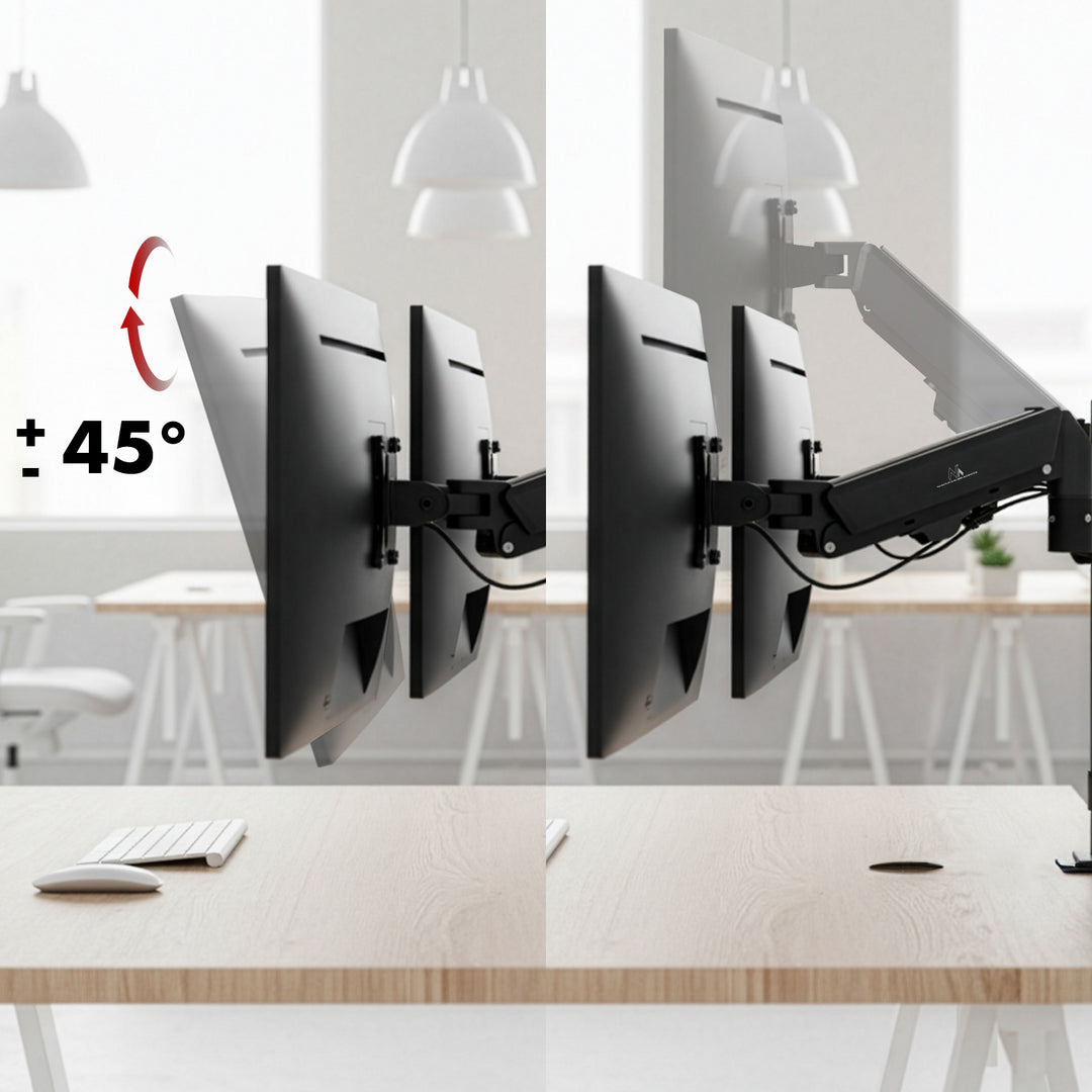 Support pour 2 moniteurs Maclean, ressort à gaz, 17"-32", 2-10kg, noir, MC-136