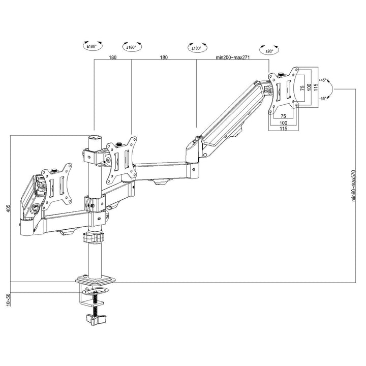 Support pour 3 moniteurs Maclean, ressort à gaz, 17"-27", 2-8kg, noir, MC-137