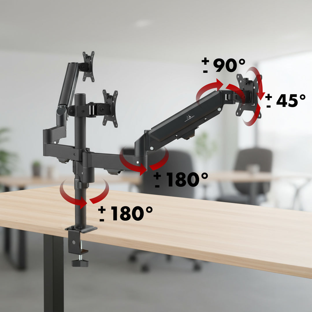 Support pour 3 moniteurs Maclean, ressort à gaz, 17"-27", 2-8kg, noir, MC-137