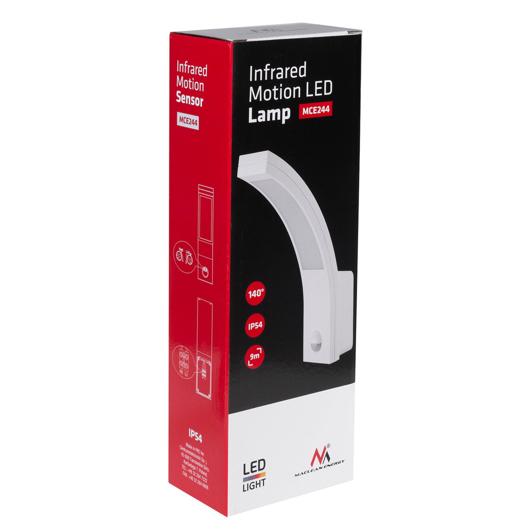 Lampe LED à détecteur de mouvement Maclean, détecteur de mouvement PIR, blanc, 10W, IP54, 750lm, blanc neutre (4000K) MCE244 W