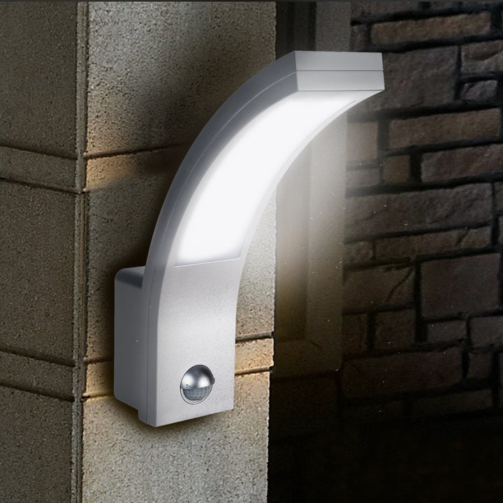 Détecteur de mouvement Maclean Lampe LED, détecteur de mouvement PIR, argent, 10W, IP54, 750lm, blanc neutre (4000K) MCE244 S, 2 pièces