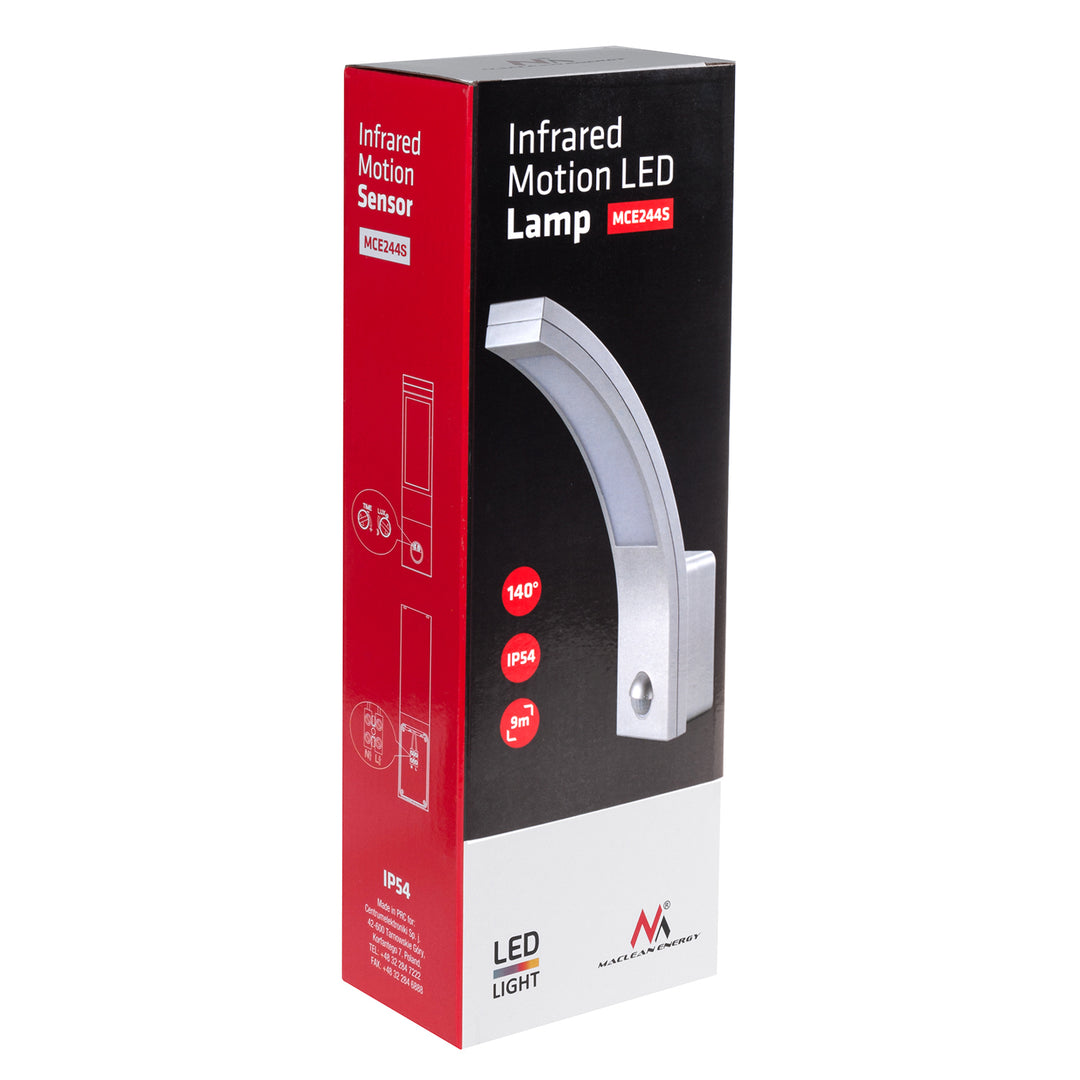 Détecteur de mouvement Maclean Lampe LED, détecteur de mouvement PIR, argent, 10W, IP54, 750lm, blanc neutre (4000K) MCE244 S, 2 pièces