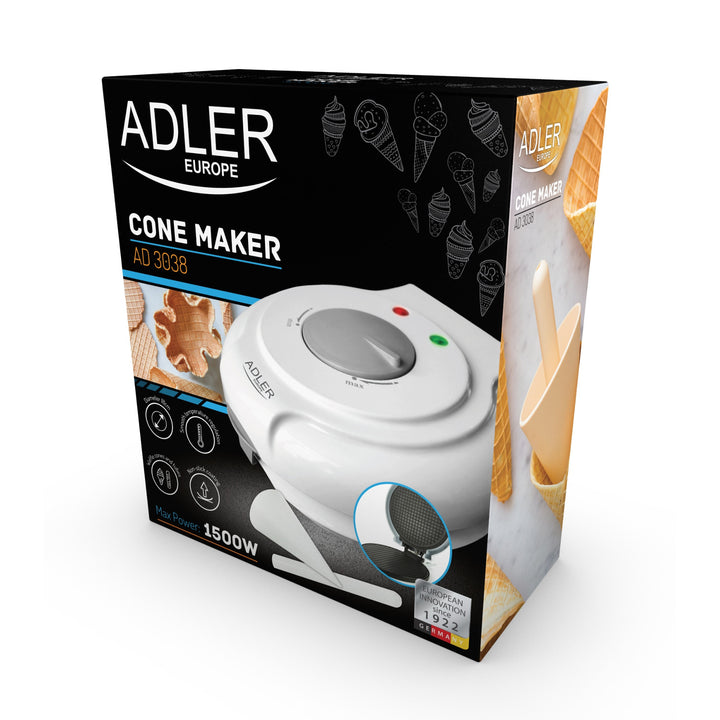 Appareil à gaufrettes Adler, température réglable en continu, 1500W, blanc, AD 3038