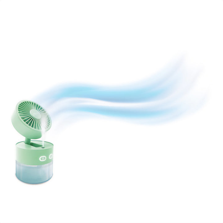 Ventilateur de bureau avec humidification de l'air. Capacité de 350 ml. Brouillard de 40ml/h. Alimentation par USB-C.