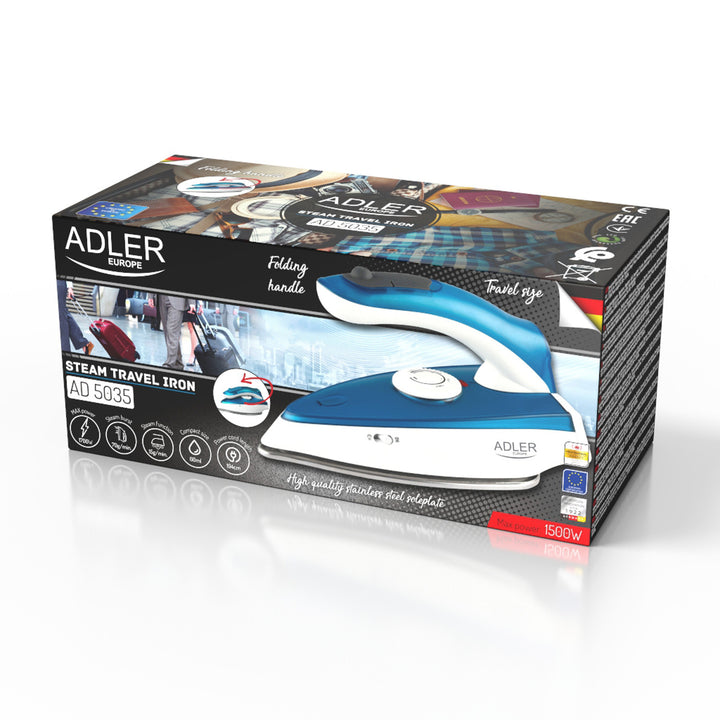 Fer à repasser touristique Adler, avec vapeur, poignée pliante, puissance 1700W, AD 5035