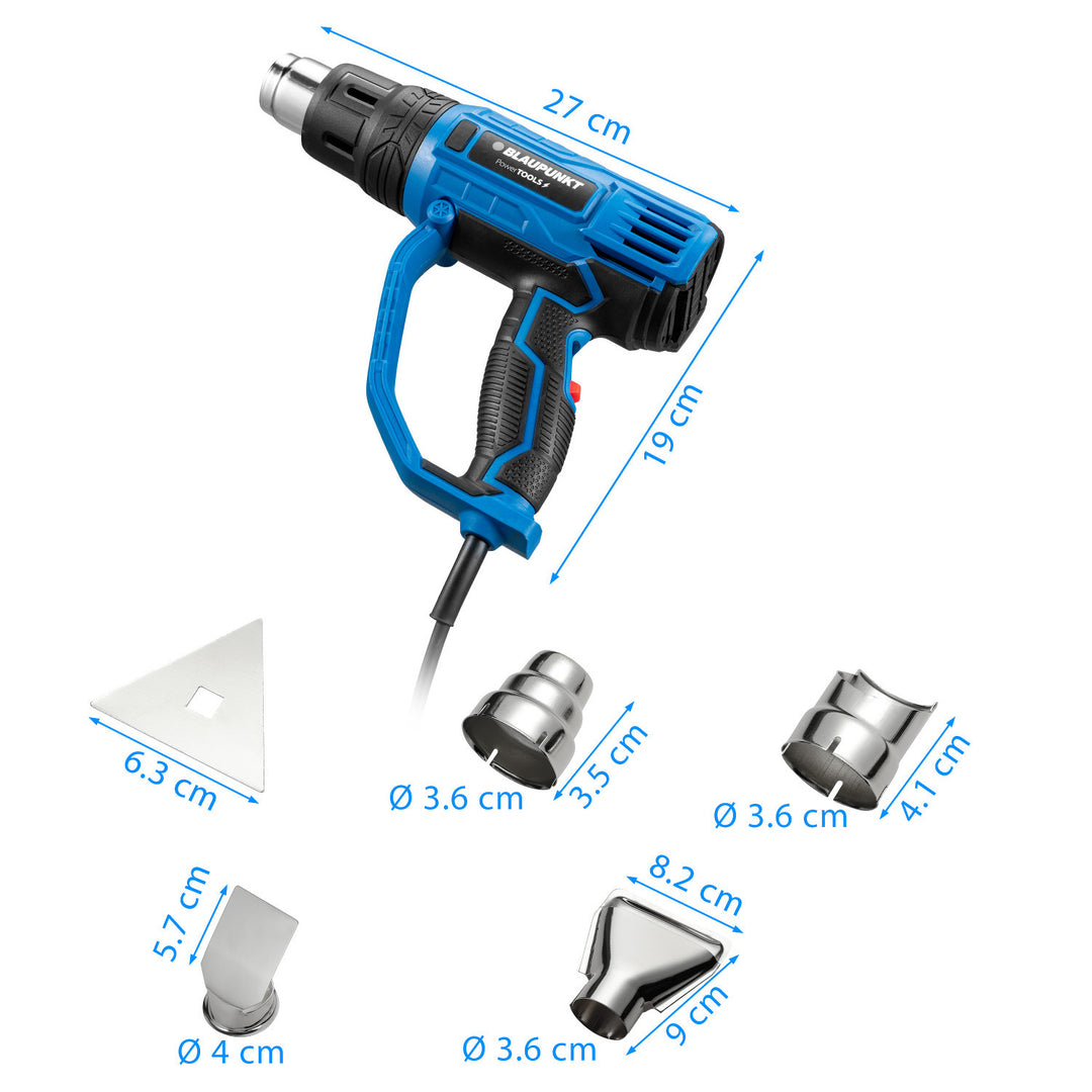Pistolet thermique Blaupunkt, 2000W, contrôle de la soufflerie, plage 350-600°C, HG2010