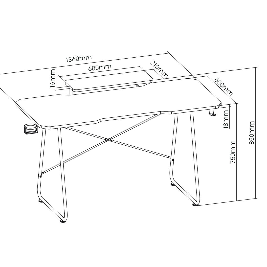 Gaming desk avec tablette pour moniteur NanoRS, 50kg max, hauteur 850mm, noir, RS170+Cable organizer / desk grille Nano RS, 1345mm, noir et rouge, RS125
