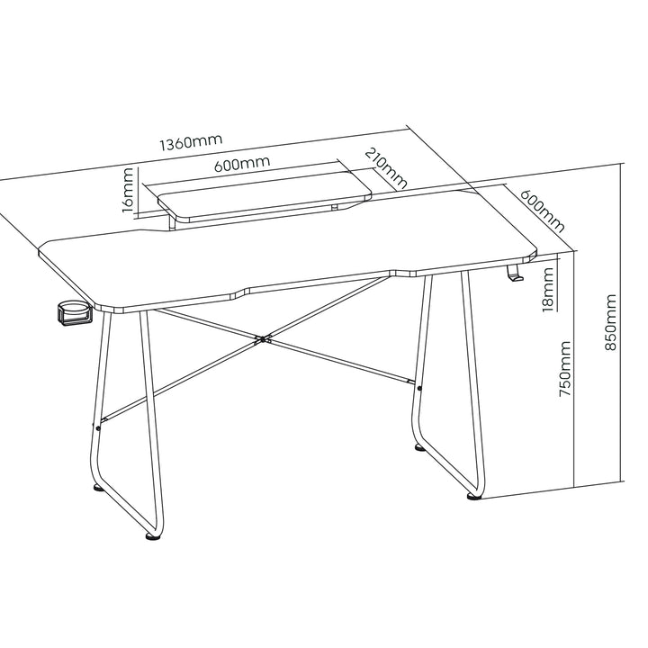 Gaming desk avec tablette pour moniteur NanoRS, 50kg max, hauteur 850mm, noir, RS170+Cable organizer / desk grille Nano RS, 1345mm, noir et rouge, RS125