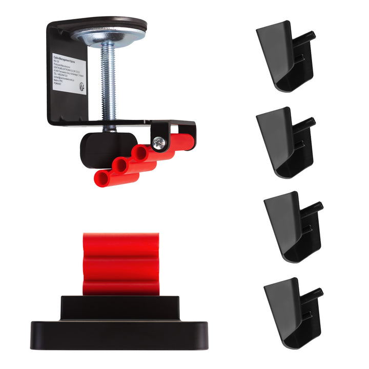 Gaming desk avec tablette pour moniteur NanoRS, 50kg max, hauteur 850mm, noir, RS170+Cable organizer / desk grille Nano RS, 1345mm, noir et rouge, RS125