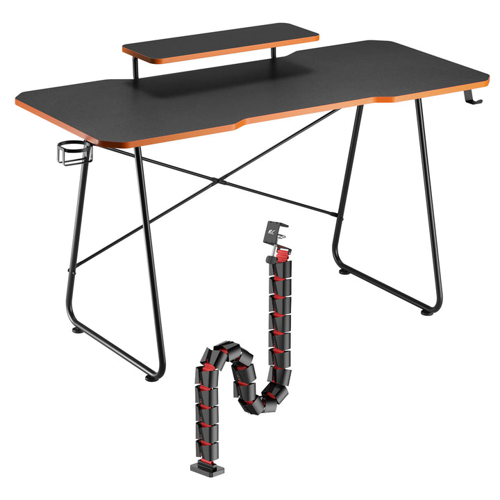 Gaming desk avec tablette pour moniteur NanoRS, 50kg max, hauteur 850mm, noir, RS170+Cable organizer / desk grille Nano RS, 1345mm, noir et rouge, RS125