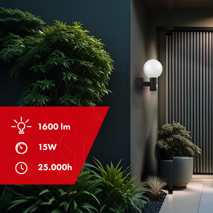 Détecteur de mouvement Maclean Lampe LED, détecteur de mouvement PIR, noir, 15W, IP65, 1600lm, blanc neutre (4000K) MCE515 B, 2 pièces