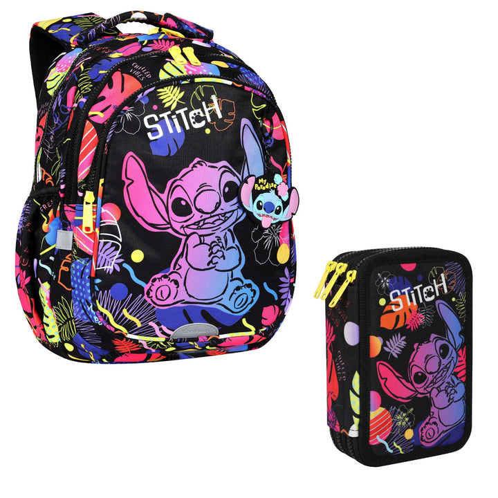Sac à dos scolaire 19 L Coolpack Jerry DISNEY STITCH noir + CoolPack trousse à trois compartiments avec accessoires JUMPER 3 STITCH