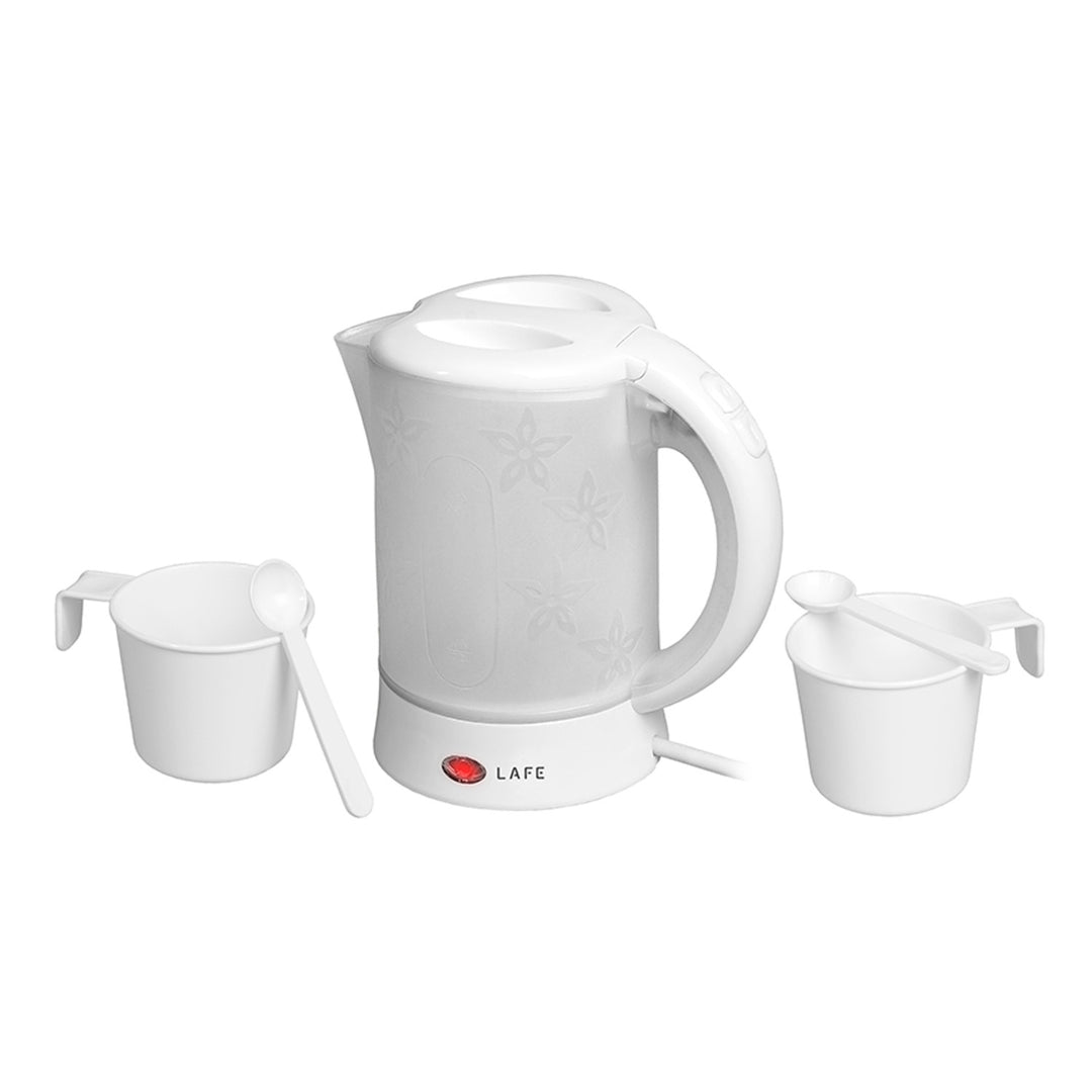 Bouilloire électrique Lafe, touriste, 600W, capacité 0.6l, 2 tasses, 2 cuillères, blanc, Scandi