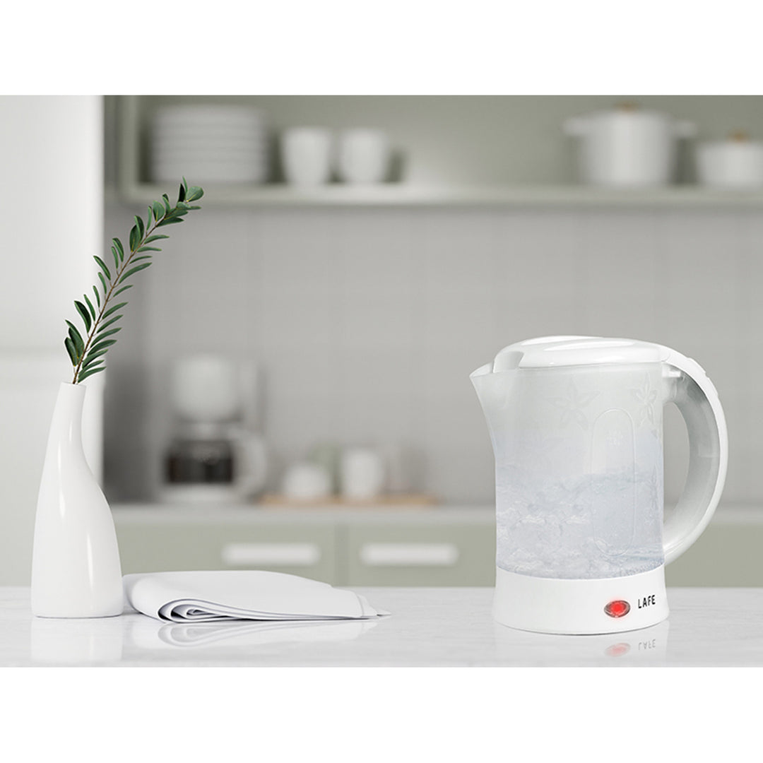 Bouilloire électrique Lafe, touriste, 600W, capacité 0.6l, 2 tasses, 2 cuillères, blanc, Scandi
