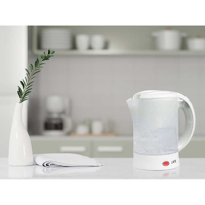 Bouilloire électrique Lafe, touriste, 600W, capacité 0.6l, 2 tasses, 2 cuillères, blanc, Scandi