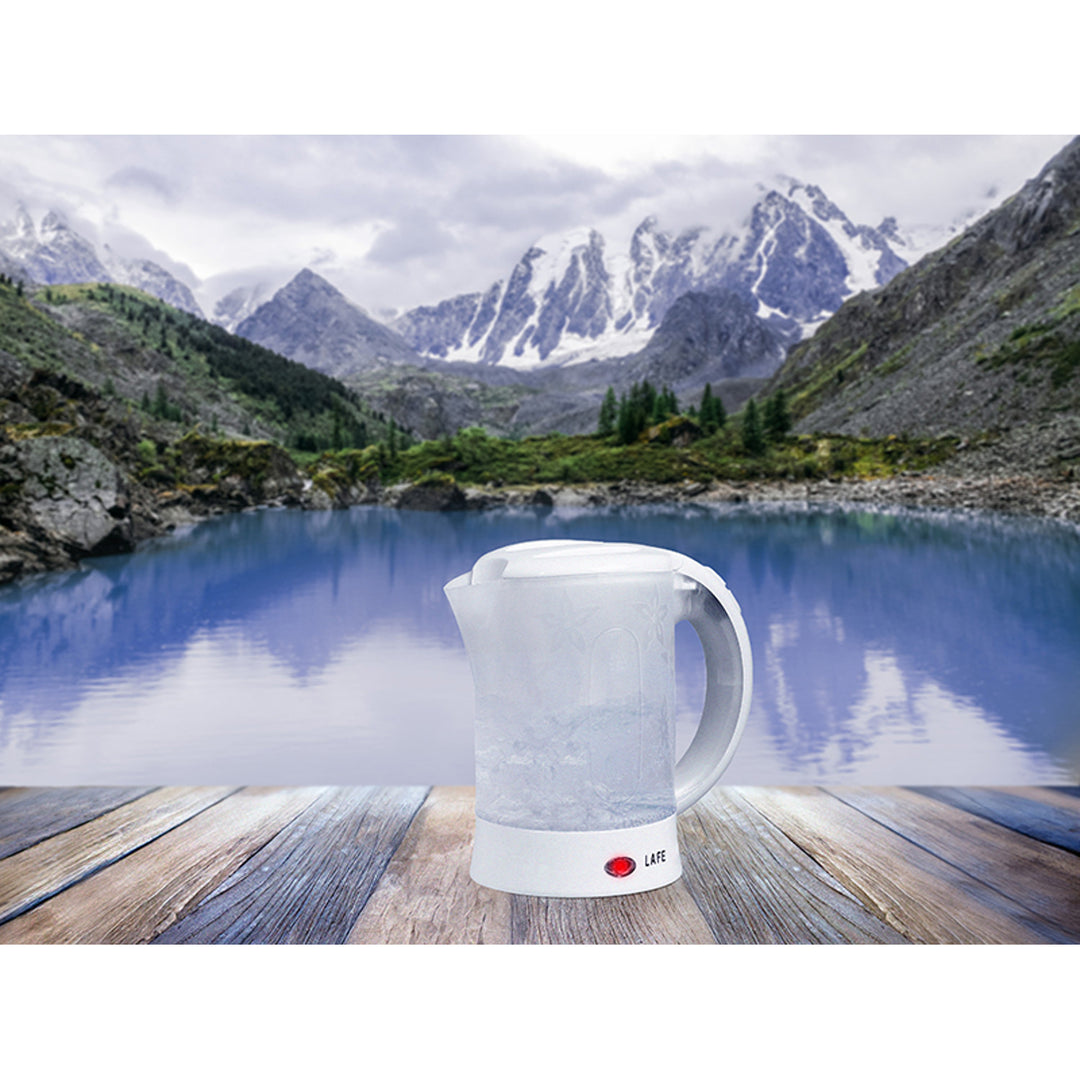 Bouilloire électrique Lafe, touriste, 600W, capacité 0.6l, 2 tasses, 2 cuillères, blanc, Scandi