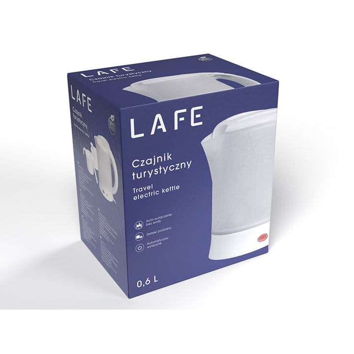 Bouilloire électrique Lafe, touriste, 600W, capacité 0.6l, 2 tasses, 2 cuillères, blanc, Scandi
