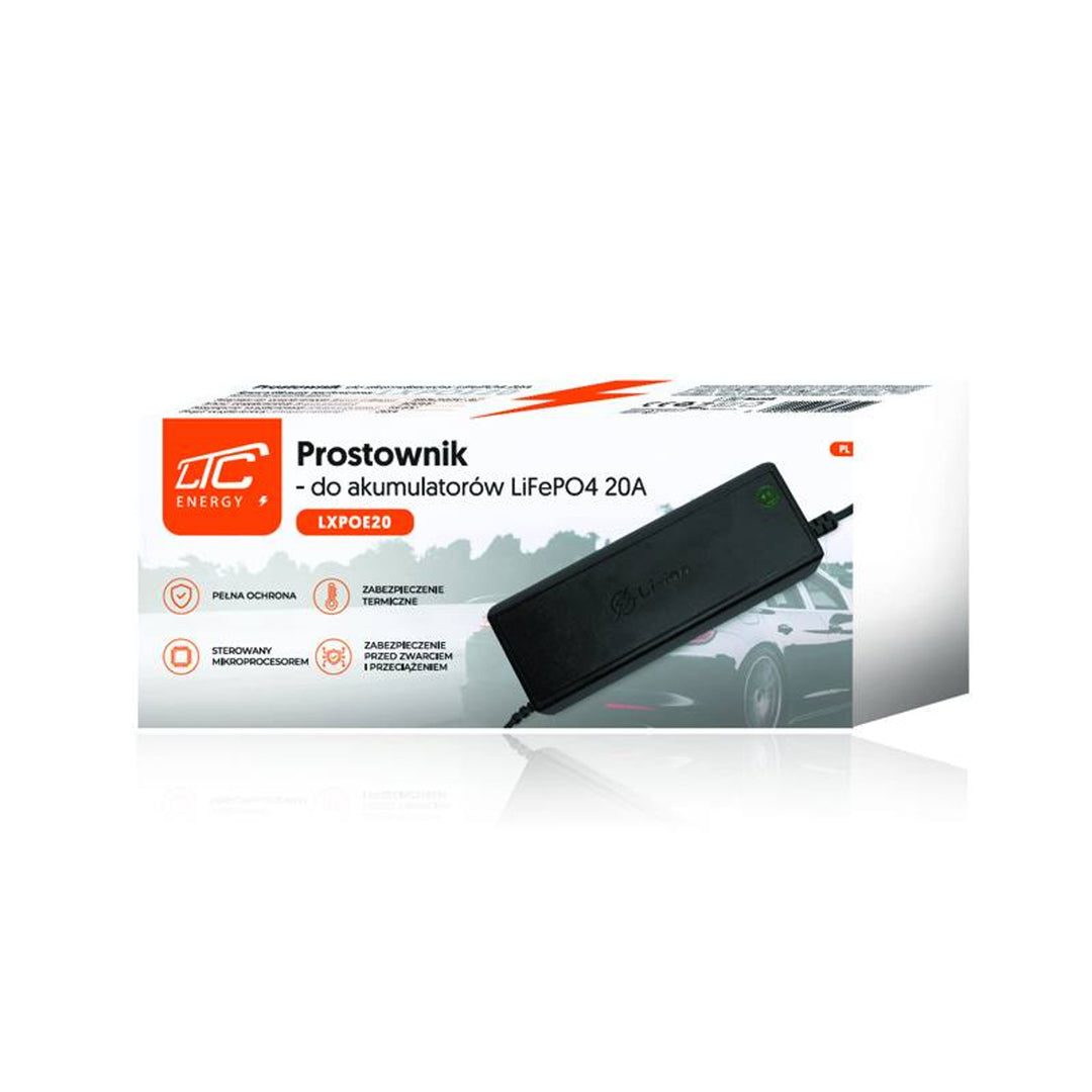 LTC Energy LiFePO4-batterijgelijkrichter, BMS, 20A, 230/14,6V, 300W vermogen, ingebouwde beveiligingen, LXPOE20