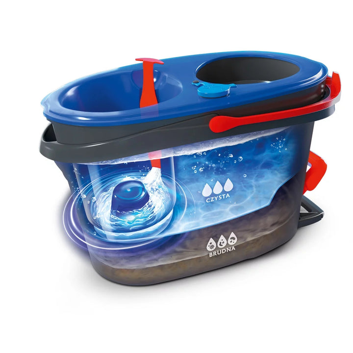 Balai rotatif Vileda, deux chambres, système de centrifugation, barre pliante, nettoyage facile des coins, turbo H2prO