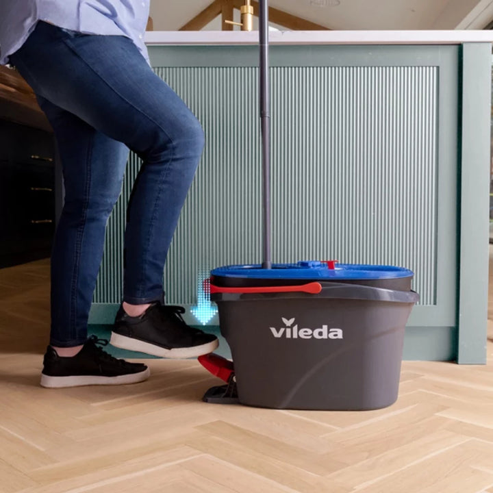 Balai rotatif Vileda, deux chambres, système de centrifugation, barre pliante, nettoyage facile des coins, turbo H2prO