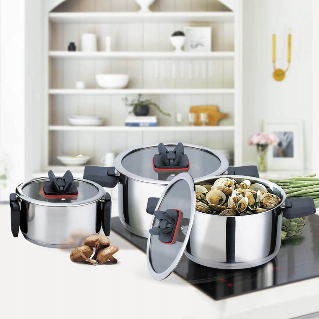 Ensemble de casseroles Maestro, 6 pièces, acier inoxydable, poignées pliantes, MR-3531-6
