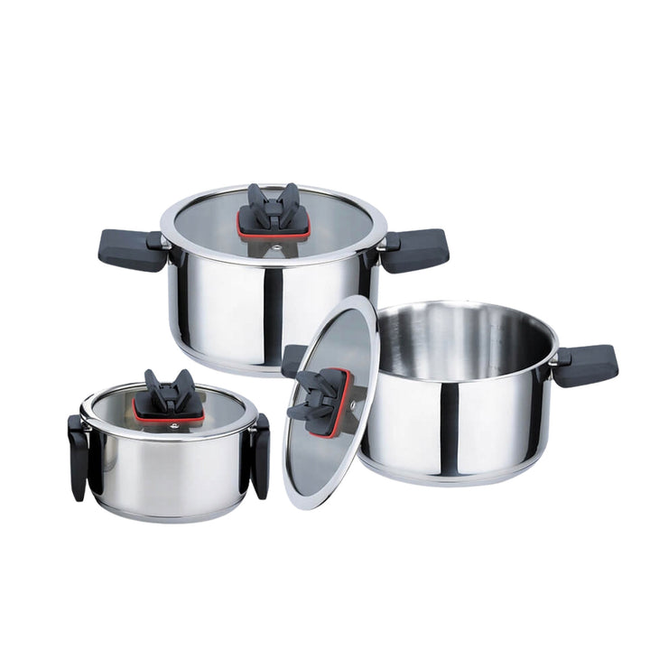 Ensemble de casseroles Maestro, 6 pièces, acier inoxydable, poignées pliantes, MR-3531-6