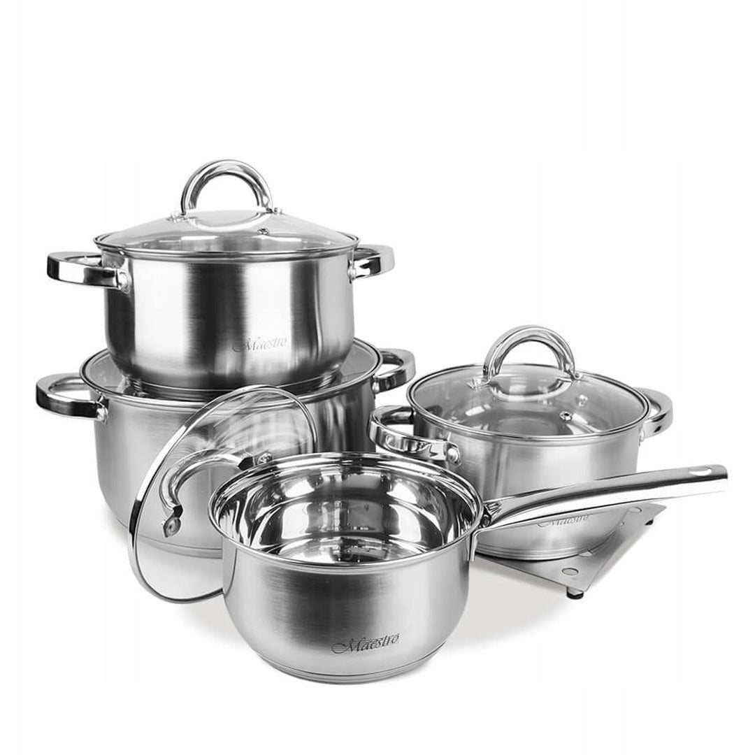 Batterie de cuisine 9 pièces Maestro 1,5L, 2L, 3L, 5L, acier inoxydable, lavable au lave-vaisselle, convient à tous les types de cuisinières, plaque chauffante, MR-2021