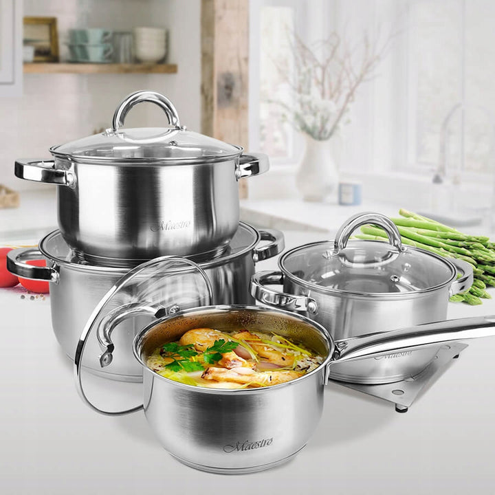 Batterie de cuisine 9 pièces Maestro 1,5L, 2L, 3L, 5L, acier inoxydable, lavable au lave-vaisselle, convient à tous les types de cuisinières, plaque chauffante, MR-2021